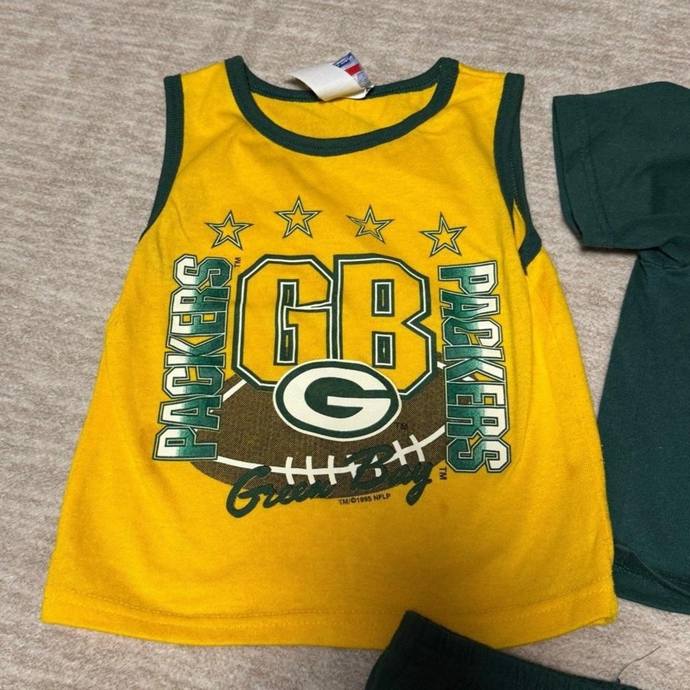 Vintage Green Bay Packers Toddler Outfit 24M NFL Shirt Shorts Set 1995 USA - Picture 4 of 7